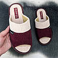 Тапочки жіночі кімнатні Белста з відкритим носком вельветові бордові з бежевим 2633-2, фото 4