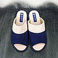 Тапочки жіночі кімнатні Белста з відкритим носком вельветові сині з бежевим 2633-2, фото 4