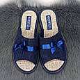 Тапочки жіночі домашні Белста з відкритим носком вельветові сині 2851, фото 4