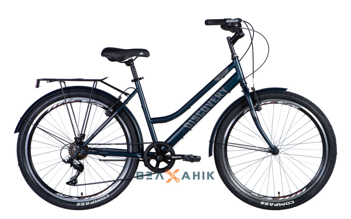 Велосипед 26" Discovery PRESTIGE WOMAN V-br (рама 17") St з багажником темно-синій мат