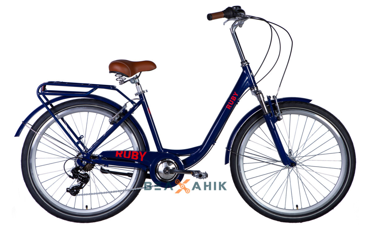 Велосипед 26/quot; Dorozhnik RUBY AM Vbr (рама 17/quot;) AL з багажником темно-синій, фото 1