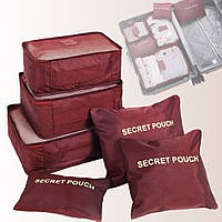 Набор дорожных органайзеров 6 шт Secret Pouch, Бордовый / Органайзеры для путешествий / Косметички для поездок
