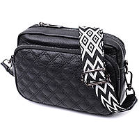 Жіноча сумка прошита ромбами на лицьовій стороні з натуральної шкіри Vintage 22634 Чорна