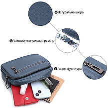 Оригінальна сумка жіноча з накладною кишенею з натуральної шкіри Vintage 22641 Синя, фото 5