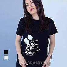 42-50. Жіноча футболка вільного покрою з принтом Miskey Mouse виконана із бавовняного трикотажу - чорна