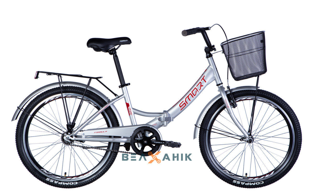 Велосипед 24" Formula SMART Vbr (рама 15") з багажником сріблястий, фото 1