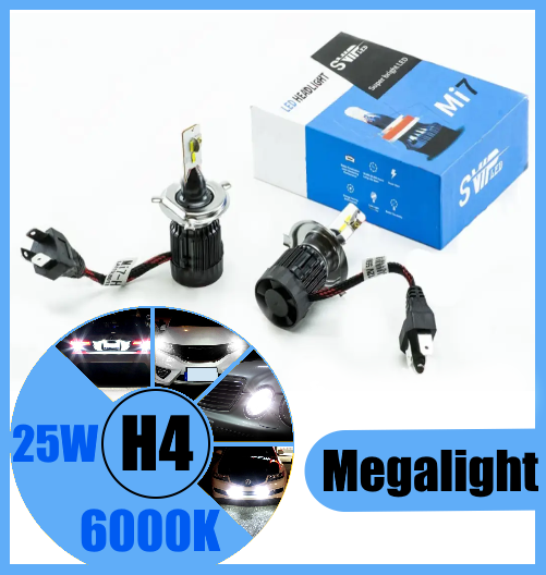 Світлодіодні LED-лампи для авто H4 12 V-24 V Mi7 6000 K 25 W активне охолодження