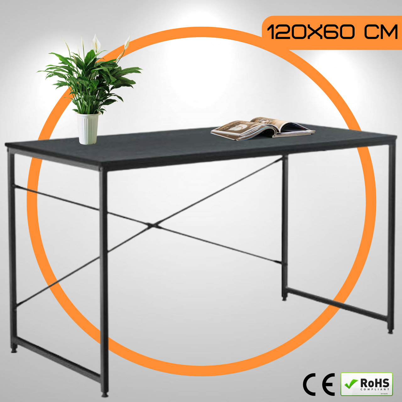 Комп'ютерний Стіл Лофт 120 x 60 х 74 см Loft Home Fest NORD Офісний Письмовий Стіл Чорний ДСП, фото 1