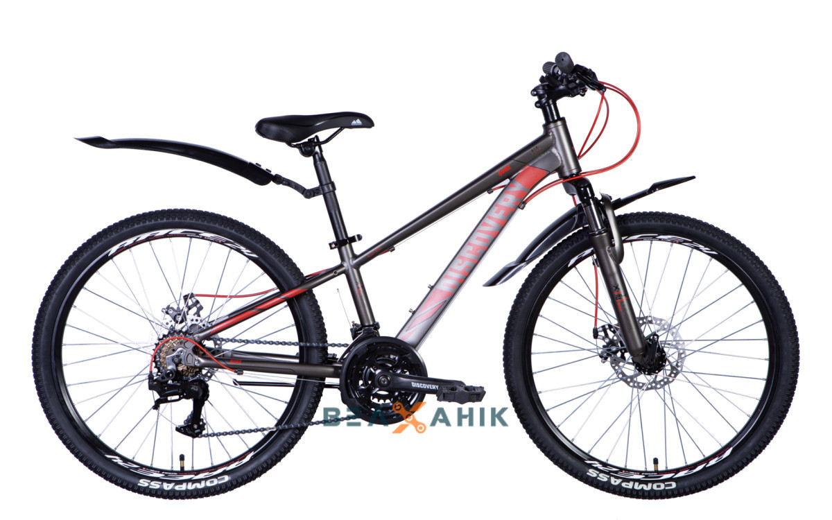 Велосипед 24" Discovery QUBE AM DD (рама 11,5") сіро-червоний мат