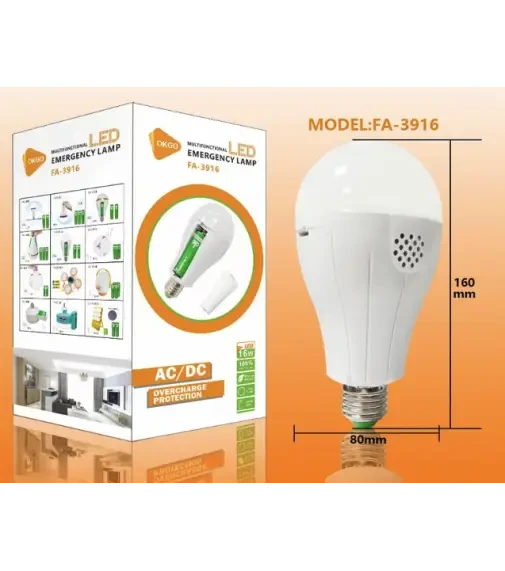 Лампочка акумуляторна світлодіодна 16 Вт в патрон Е27 LED 2х18650 Emergency Bulb OKgo FA3916 О