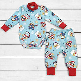 Набір для дитини боді та штани Сніговички зріст 68 см (3 - 6 місяців) Malena Блакитний з принтом