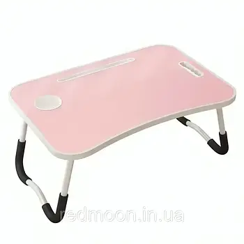 Складаний столик для ноутбука 60х40х27 см, Рожевий / Дерев'яний столик-підставка для ноутбука та планшета