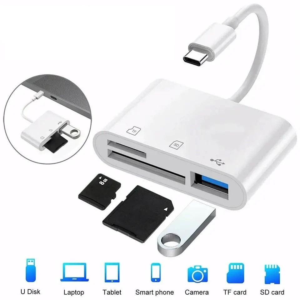 3 в 1 CardReader OTG HUB Переходник Адаптер USB Type-C SD TF micro-SD Кардридер ОТГ Хаб Кардрідер, фото 1