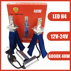 Світлодіодні LED лампи для авто H4 12V-24V T40 6000K 40W радіатор