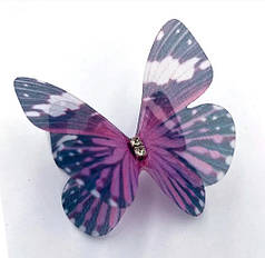 Метелик зі стразиками шифоновий, 4,5х3,5 см, пурпурний-чорний
