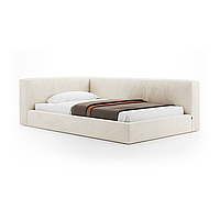 Кутове дитяче ліжко м'яке MeBelle SON 80х190 см для хлопчика, дівчинки, підлітків, світлий бежевий, молочний, сірий велюр