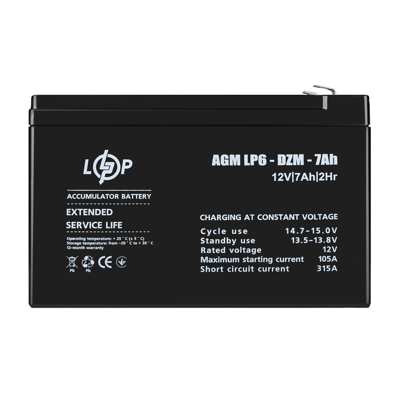 Тяговий свинцево-кислотний акумулятор LogicPower 6-DZM-7 Ah ILP