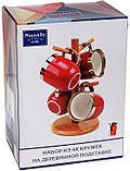 Чайний набір "Золота Лінія" 4 кухлі 320 мл на бамбуковій стійці, темно-синій, фото 2