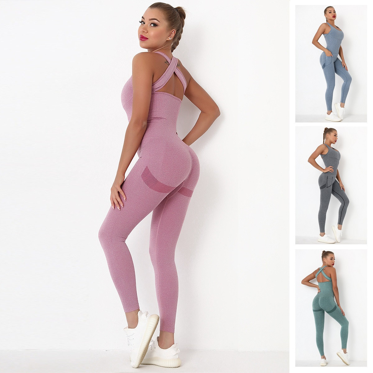 Спортивний Безшовний Комбінезон Бразилія Пуш-Ап з Стягуючим Ефектом, 4 Кольори, фото 1