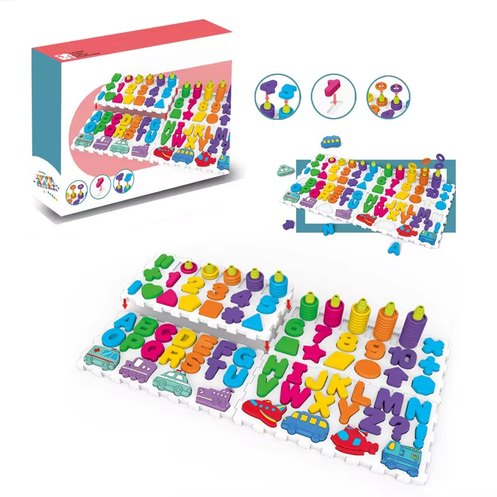 Дошка Логіка-вкладиш 4 в 1 (цифри/ анл. літери/фігури/транспорт) DF80, фото 1