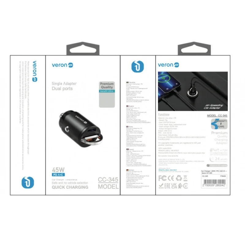 Автомобільний ЗП Veron CC-345 Black (778463)