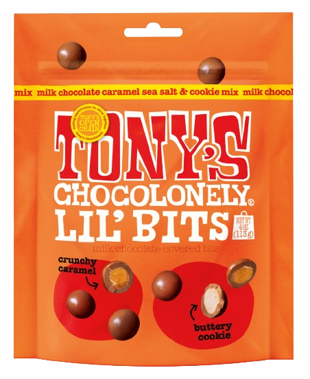 Драже Tony's Chocolonely Lil' Bits з карамеллю, морською сіллю та печивом 113г, фото 1