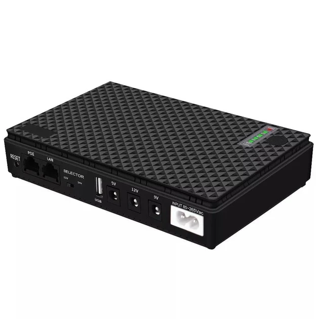 Mini UPS 18W, Powerbank на 10400Mah, Виходи USB, DC 5V, 9V, 12V, POE. ДБЖ для Роутерів — Чорний