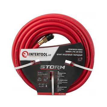 Професійний шланг гібридний STORM INTERTOOL PT-1772, професійний, 20 атм, 8*15 мм, 20 м з латунними швидкороз'ємними з'єднаннями
