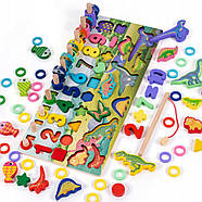 Дерев'яна іграшка Центр розвивальний MD 2758 фігурки, риболовля, цифри, динозаври, фото 2