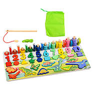 Дерев'яна іграшка Центр розвивальний MD 2758 фігурки, риболовля, цифри, динозаври, фото 5