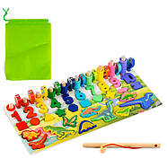 Дерев'яна іграшка Центр розвивальний MD 2758 фігурки, риболовля, цифри, динозаври, фото 6