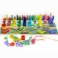 Дерев'яна іграшка Центр розвивальний MD 2758 фігурки, риболовля, цифри, динозаври, фото 7