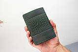 Обкладинка ПАСПОРТ шкіряна зелена з тисненням Тризуб Герб України, фото 4