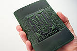 Обкладинка ВІЙСЬКОВИЙ КВИТОК шкіряна зелена з Гербом України Тризуб тиснення, фото 6