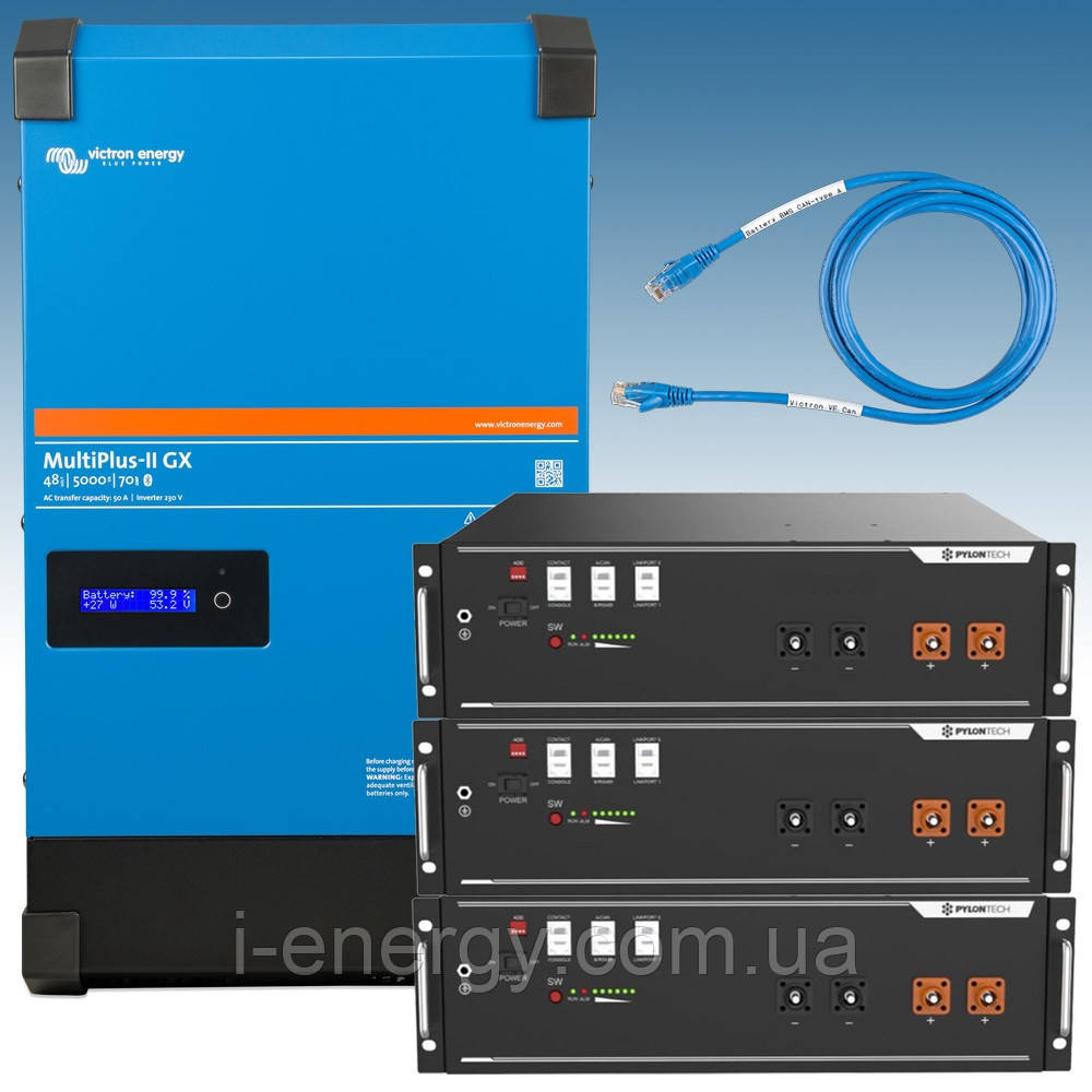Комплект безперебійного живлення (ДБЖ) 14.4 кВт·год MultiPlus-II 48/5000/70-50 GX + 3 акумулятори Pylontech US5000