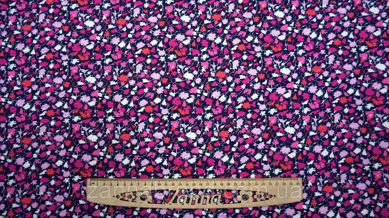 Тканина стрейч-кулір "Фламлі" колір темно-синій "Квітковий розсип", фото 1