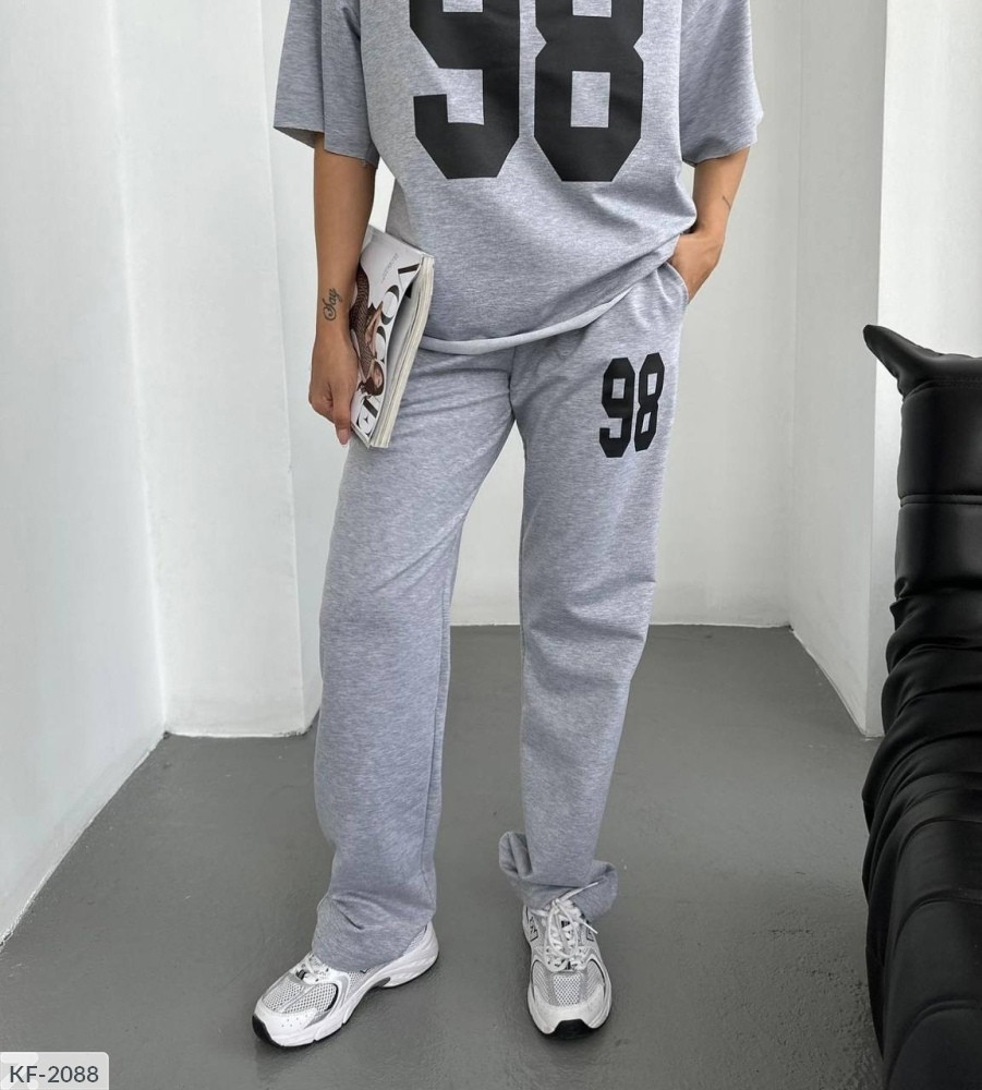 Спортивний костюм жіночий літній зручний повсякденний футболка та штани двонитка вільний розмір 42-46