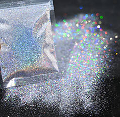 Глітер дрібний (блискітки) з голографічним ефектом, срібло (10 гр)
