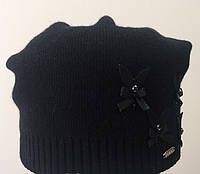 Красивая женская черная вязанная шапка со стразами Kamea Польша Ramira черный1