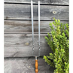 Подвійний шампур Mzavod з дерев'яною ручкою 630х12х3мм світлий