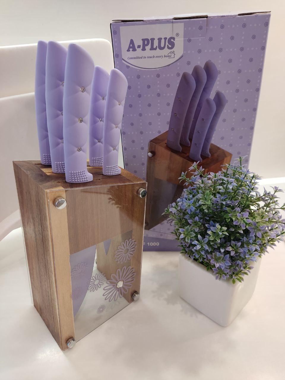 НАБІР ІЗ 5 НІЖІВ З КРАСИМИМИ РУЧКАМИ НА ПРОЗРАЧНОЇ ПІДСТАВКИ, фото 1