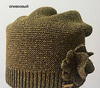 Красивая женская осенне-зимняя шапка Kamea Jovita. Оливковый