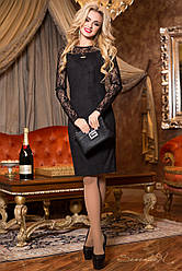 Сукня чорна жіноча ошатна з гіпюром еко замша з прозорими рукавами р 46