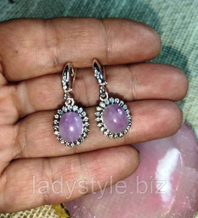 Яркие серьги с натуральным кунцитом от студии LadyStyle.Biz серьбги серебряные с петерситом украшения натуральный малахит