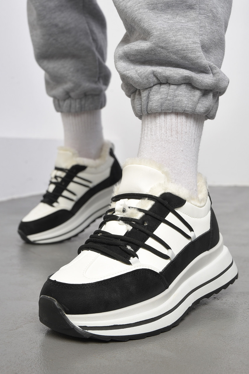 Кросівки жіночі на хутрі чорного кольору р.38 183596T Безкоштовна доставка, фото 1