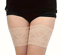 Бандалетки стрічки на стегна проти натирання мереживні бежевий S