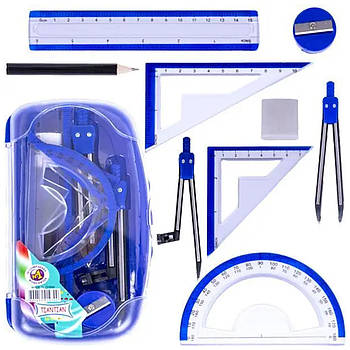 Набір креслярських із 8 інструментів у пластиковій коробці 970А Готувальня в 1 упаковці 2 штуки