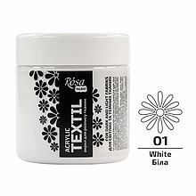 Фарба акрилова для тканин, Білий (01), 150мл, ROSA Talent