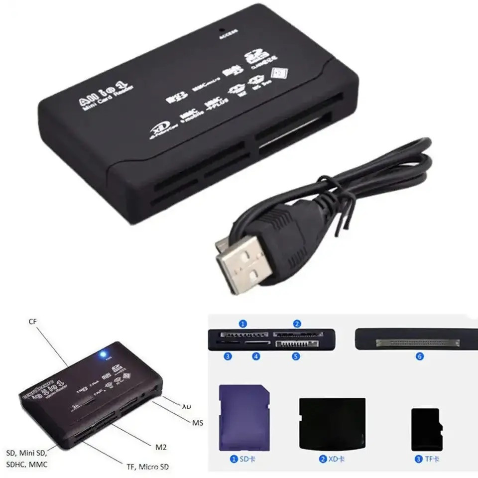 6 в 1 CardReader Кардридер Кардрідер USB SD TF micro-SD mini-SD MMC CF XD MS M2 Переходник Адаптер
