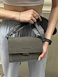 Жіноча сіра сумка 2213 крос-боді замшева велюр наппа, фото 5